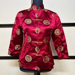 Yue Hwa Red & Gold SIlk Blend Chinese Tang Style Brocade Jacket, Size Small